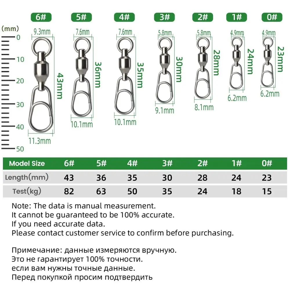 5Pcs/Pack Stainless Steel Bearing Swivel Oval Split Rings Hooked Snap Rolling Swivel Lure Connector Jig Fishing Connecting Ring