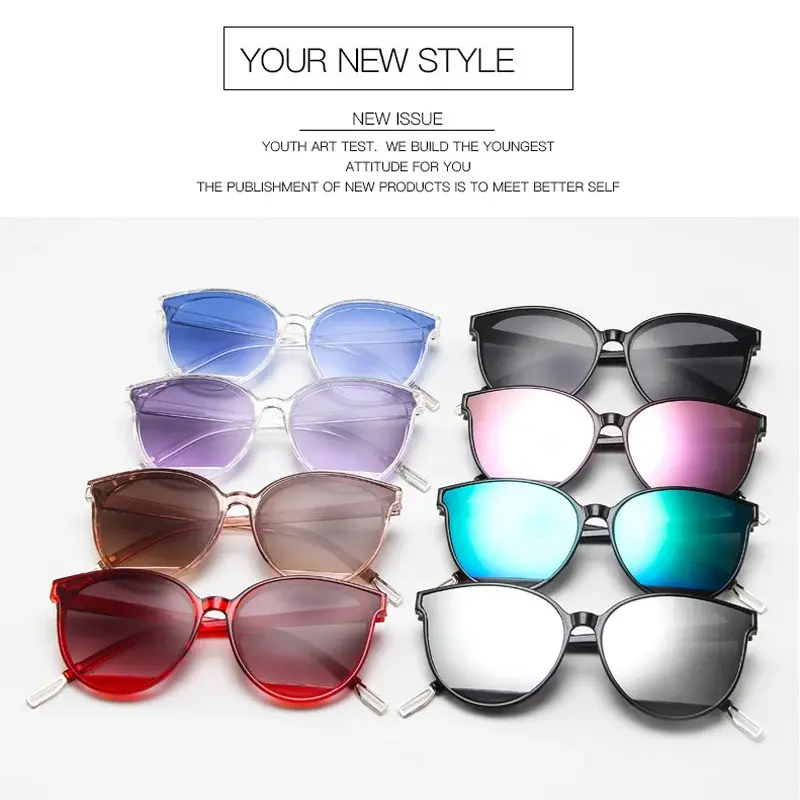 Classic Oval Red Ladies Fashion Round Frame Sunglasses Mirror Female Vintage Plastic Ocean Sun Glasses Rimmed Eyewear