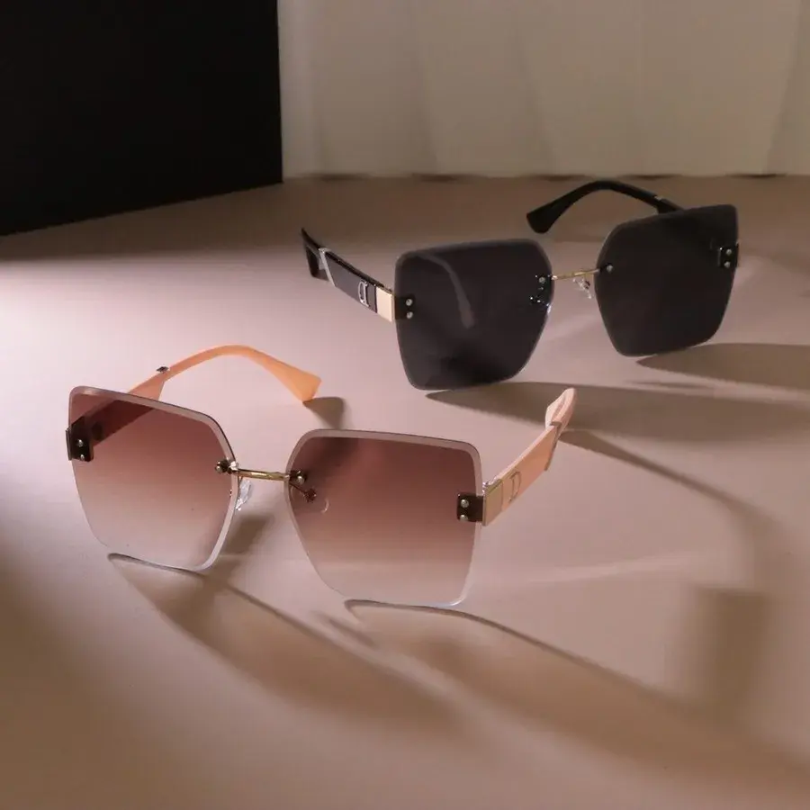 Luxurious Big Frame Sun Glasses Women Men Square Sunglasses Female Casual Black Rimless Mirror Designer Brand Fashion