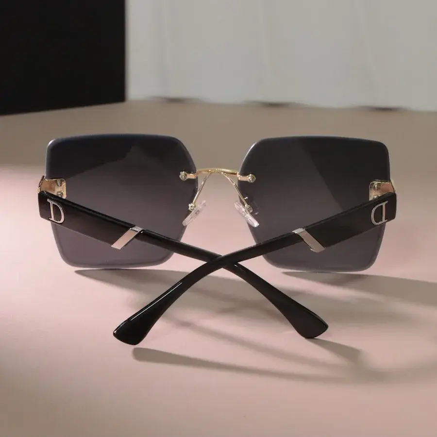 Luxurious Big Frame Sun Glasses Women Men Square Sunglasses Female Casual Black Rimless Mirror Designer Brand Fashion