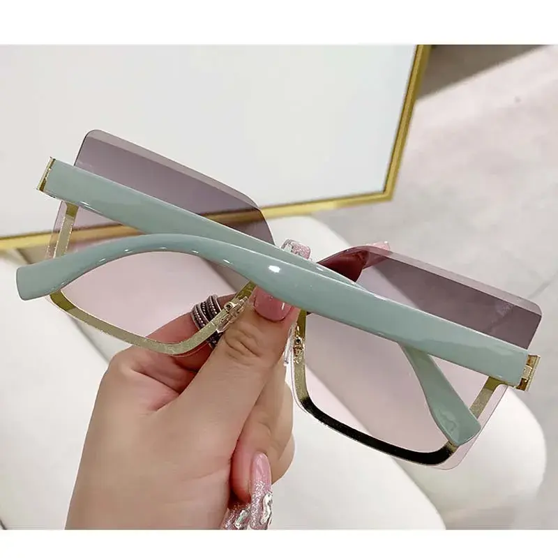 Lovely Rimless Square Sunglasses Women Men Designer Brand Sun Glasses Female Male Casual Gradient Mirror Oculos De Sol