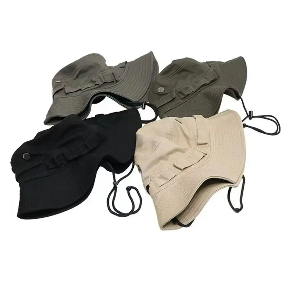 Hiking Caps Four Seasons Cotton Solid Bucket Hat with Small Pocket Fisherman Hat Outdoor Travel Sun Cap for Men and Women