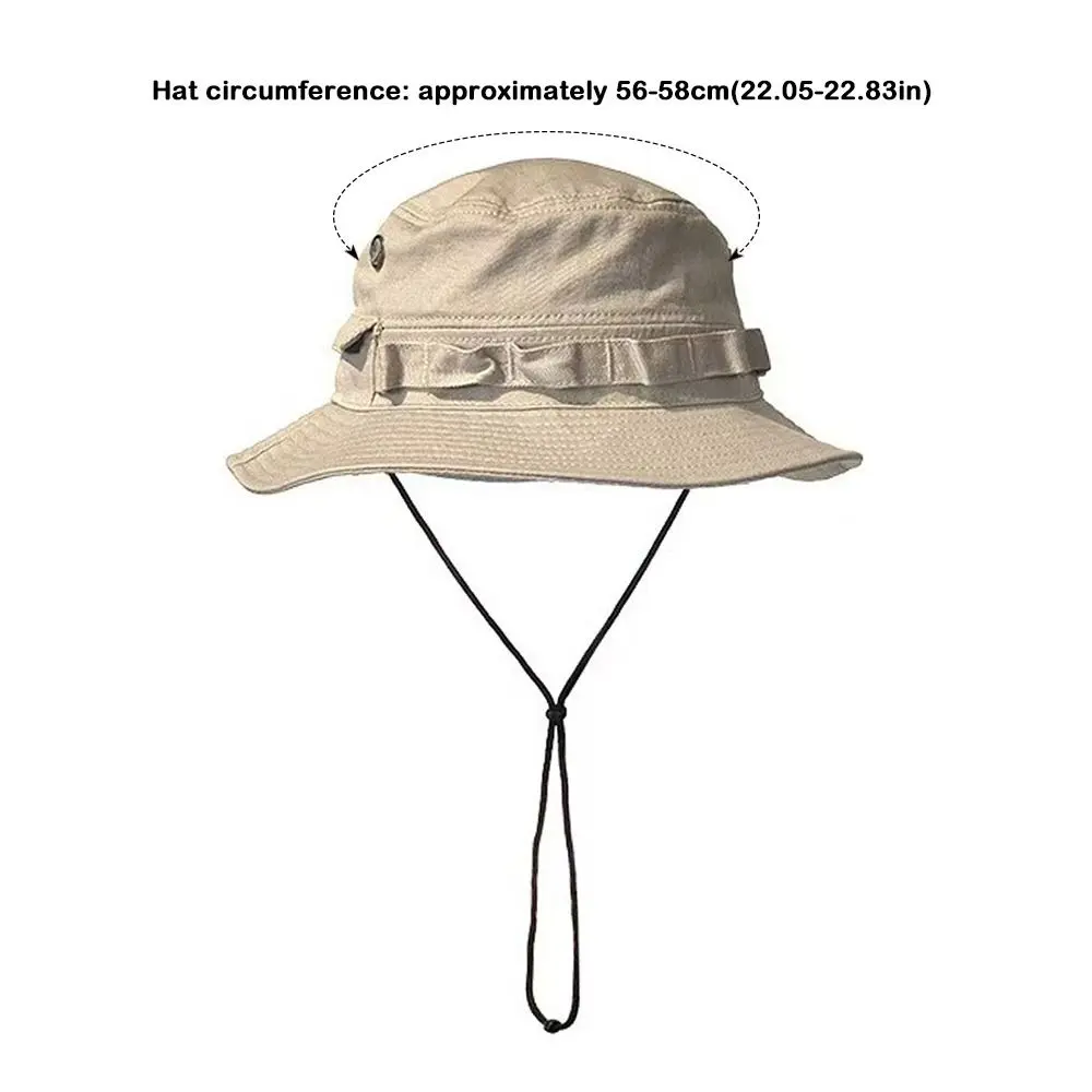 Hiking Caps Four Seasons Cotton Solid Bucket Hat with Small Pocket Fisherman Hat Outdoor Travel Sun Cap for Men and Women