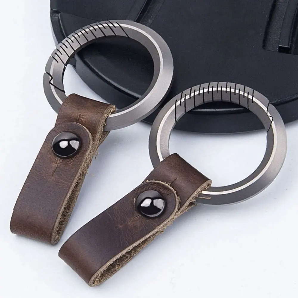 Titanium TC4/Cowhide Key Rings Keychain Buckle Pendant Super Lightweight Man Car Keychain Creativity Gift EDC Outdoor Small Tool