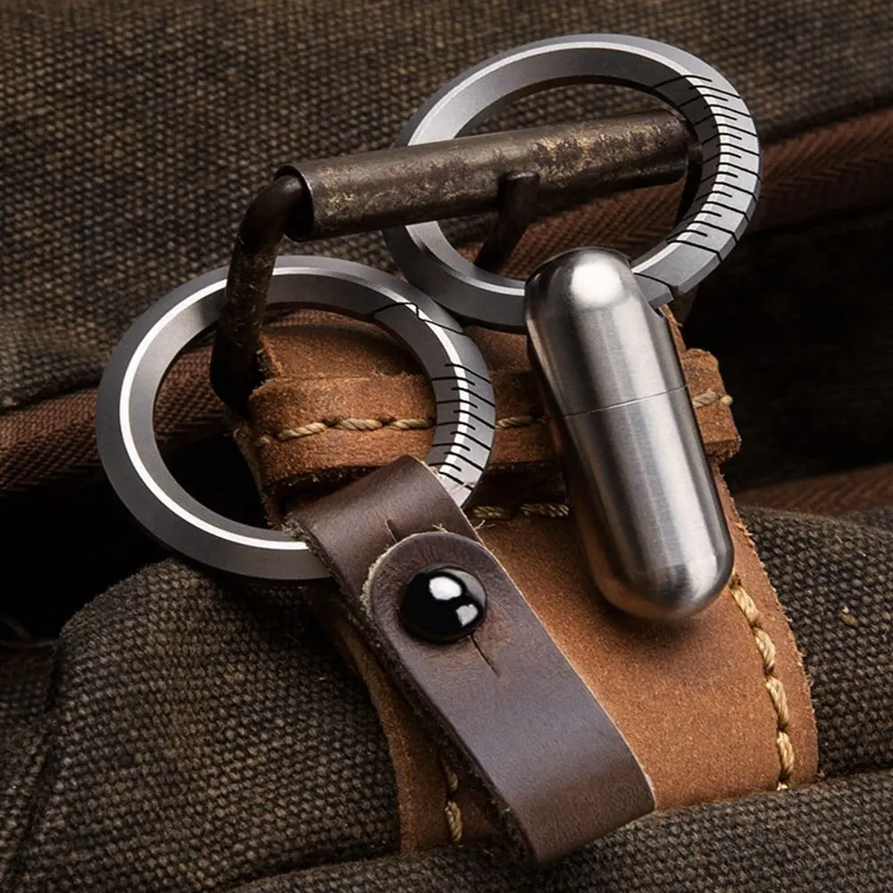 Titanium TC4/Cowhide Key Rings Keychain Buckle Pendant Super Lightweight Man Car Keychain Creativity Gift EDC Outdoor Small Tool