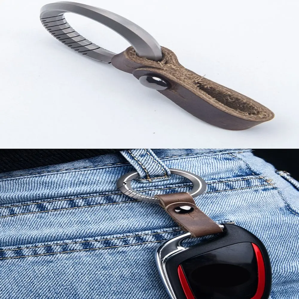 Titanium TC4/Cowhide Key Rings Keychain Buckle Pendant Super Lightweight Man Car Keychain Creativity Gift EDC Outdoor Small Tool