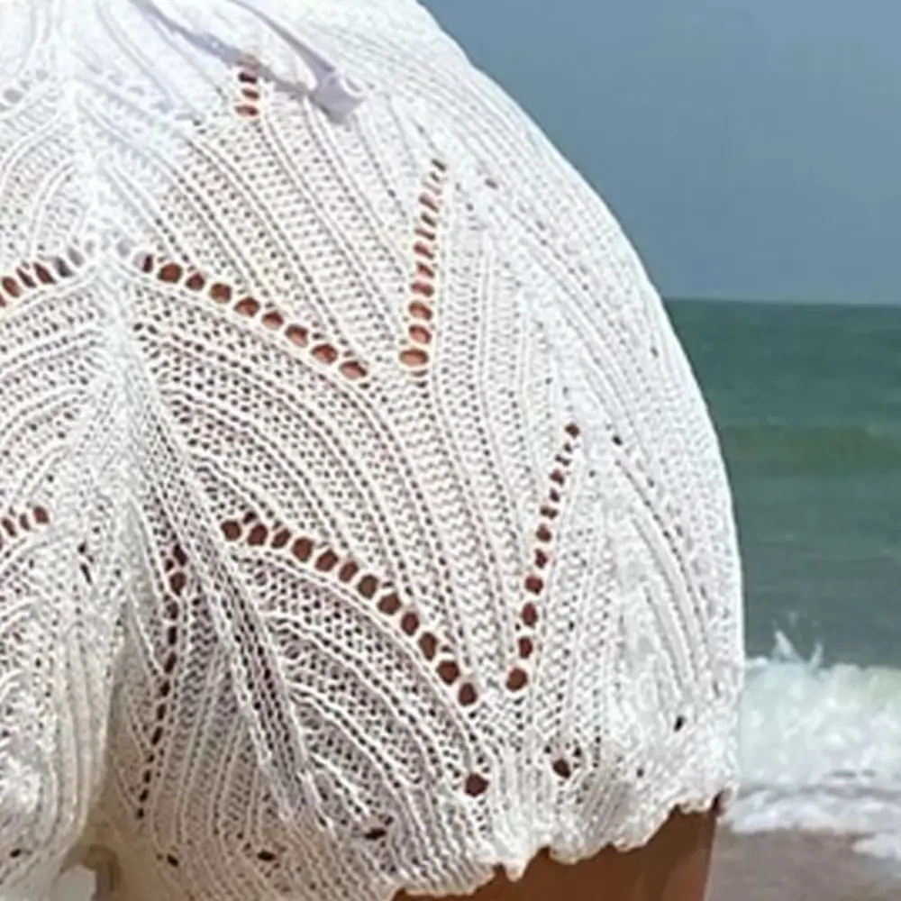Sexy and Comfy Crochet Lace Shorts with Elastic Waistband and Drawstring for Women Bikini Bottom Crochet Lace Shorts