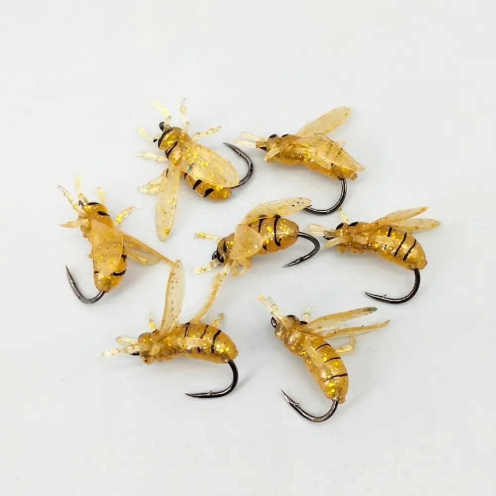 10PCS Bionic Bee Fishing Bait Hand Drawn Fishing Bait Simulation Bee Fly Fishing Hook Spinner Swim Baits Trout Jigs Fishing Tool