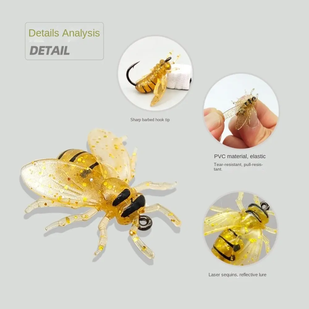 10PCS Bionic Bee Fishing Bait Hand Drawn Fishing Bait Simulation Bee Fly Fishing Hook Spinner Swim Baits Trout Jigs Fishing Tool