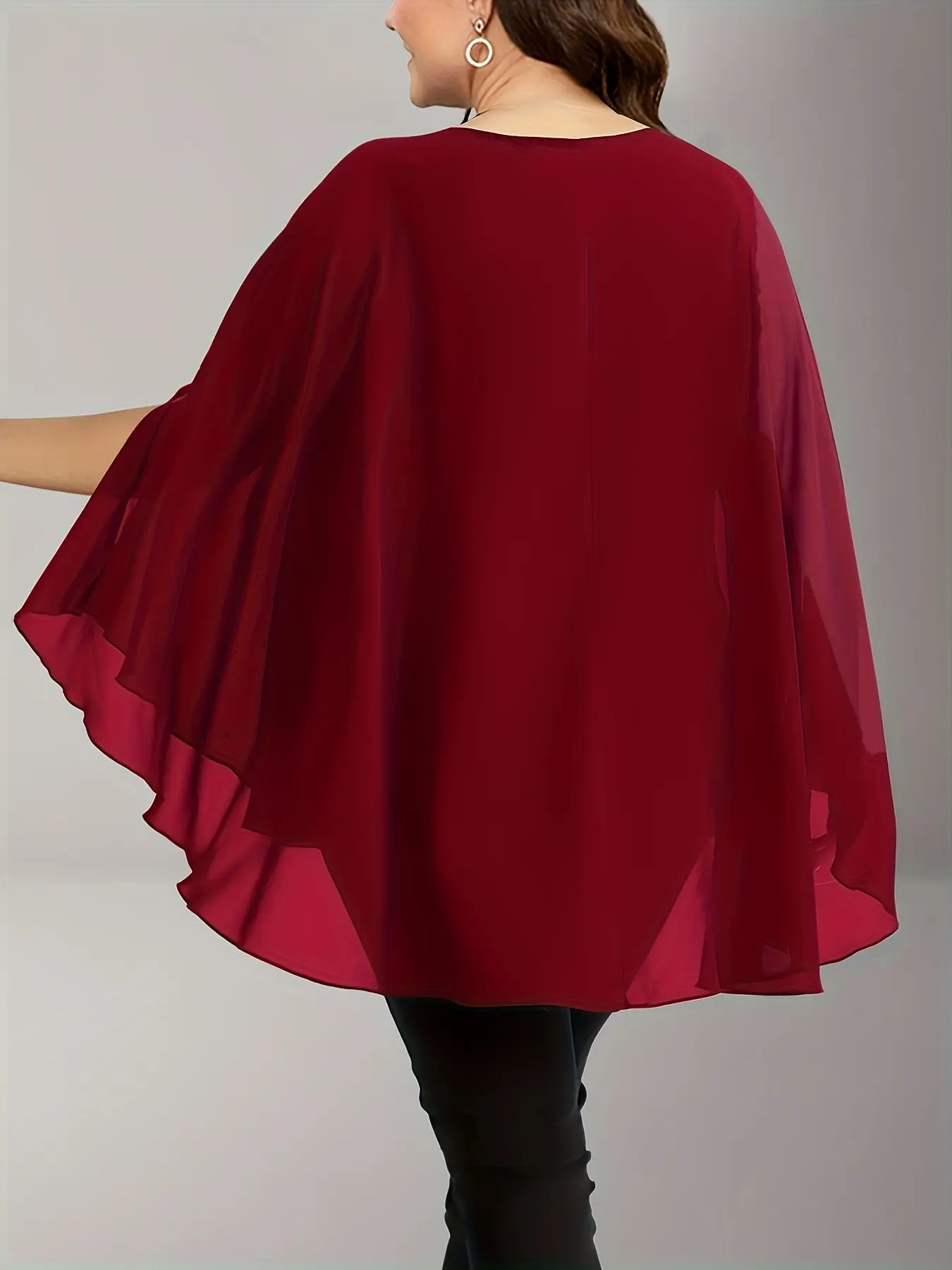 Plus size Elegant Chiffon Crewneck Sequined Slit Sleeve Tops Office Lady Casual Vintage Summer T shirts for Women 2025 Tee Tops