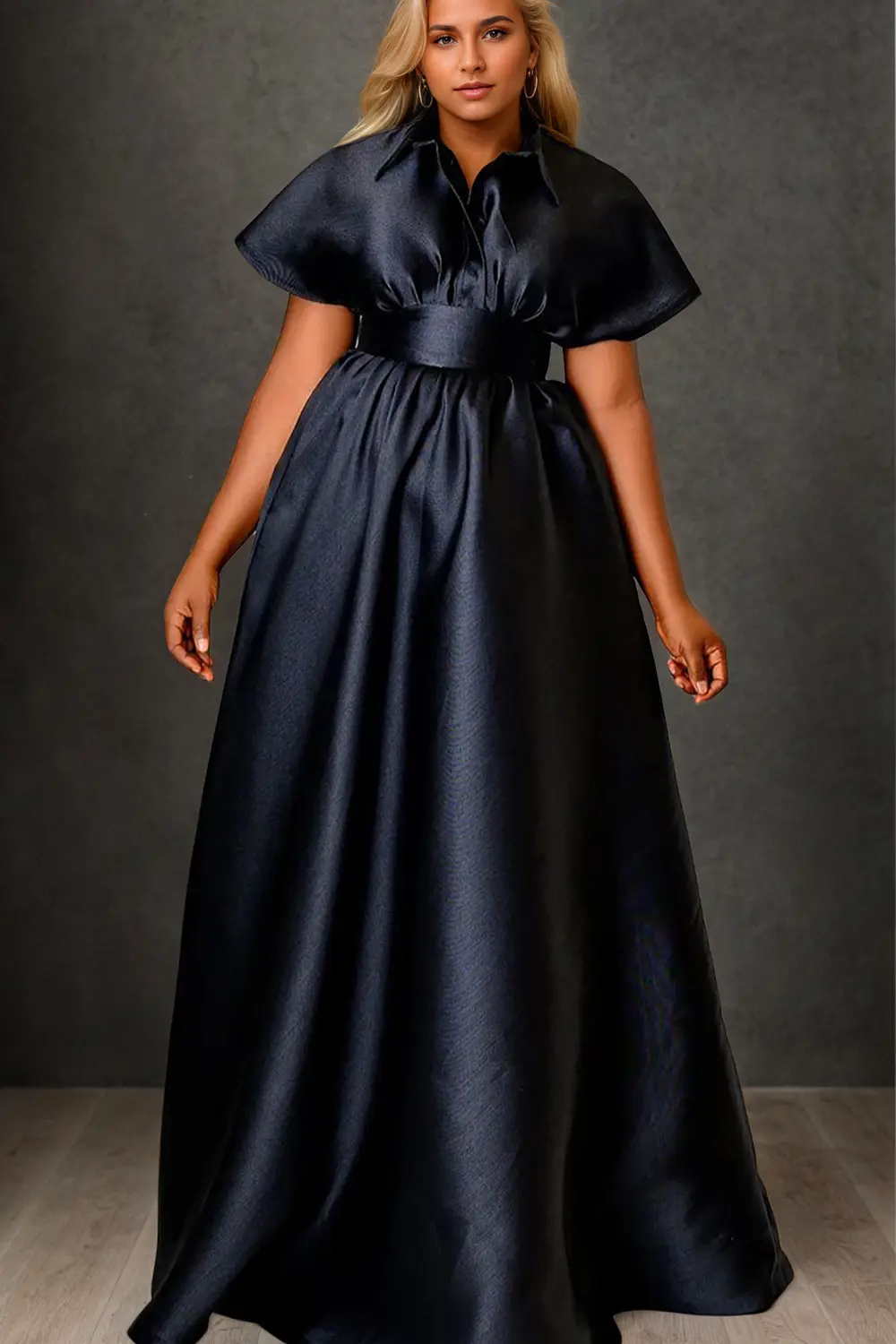 Women Satin Elegant Maxi Dress Turn Down Collar Solid Pleated Pockets A-Line Vintage Casual Party Evening Plus Size Long Dresses