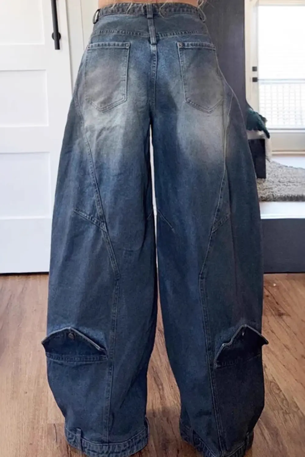 Women Loose Denim Jeans Pants Asymmetric Button Pocket Washed Casual Harajuku High Street Grunge Denim Trouders Jeans for Women