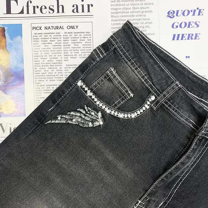 Skull Printed Gothic Punk Jeans for Women Pencil Skinny Pockets High Waist Vintage Casual Denim Pants Autumn High Street Jeans