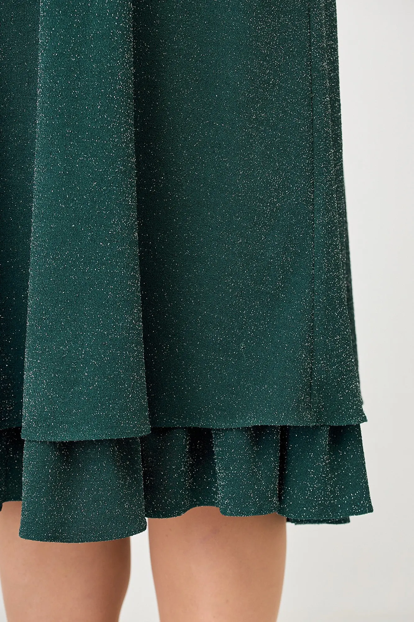 Sequin Plus Size Dress 3/4 Sleeve Ruffle Hem Elegant Round Neck Mother of Bride Vintage Casual Loose Midi Dress 2024 Fashion