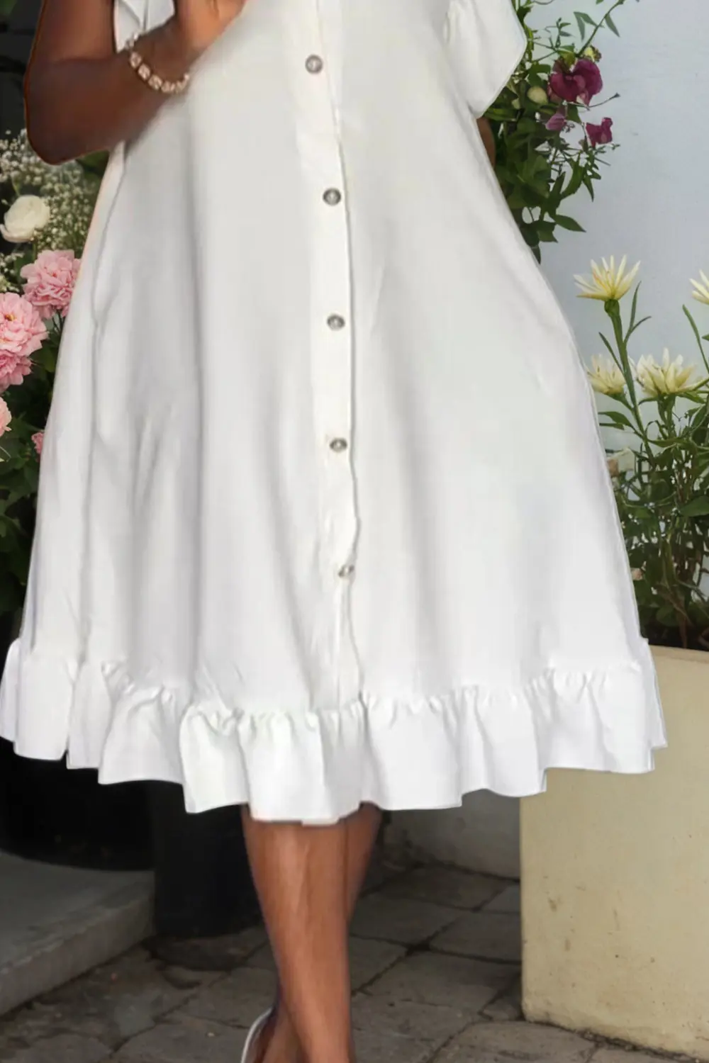 Women Plus Size Shirt Dress Ruffle Sleeve Single Breasted Vintage Round Neck Casual Elegant Retro Midi Dresses for Summer 2025