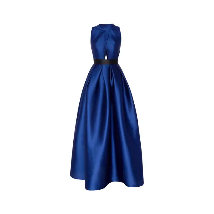 Women Elegant Evening Dress Satin Sleeveless Hollow Out Pleated A-Line High Quality Wedding Guest Party Cocktail Maxi Dresses