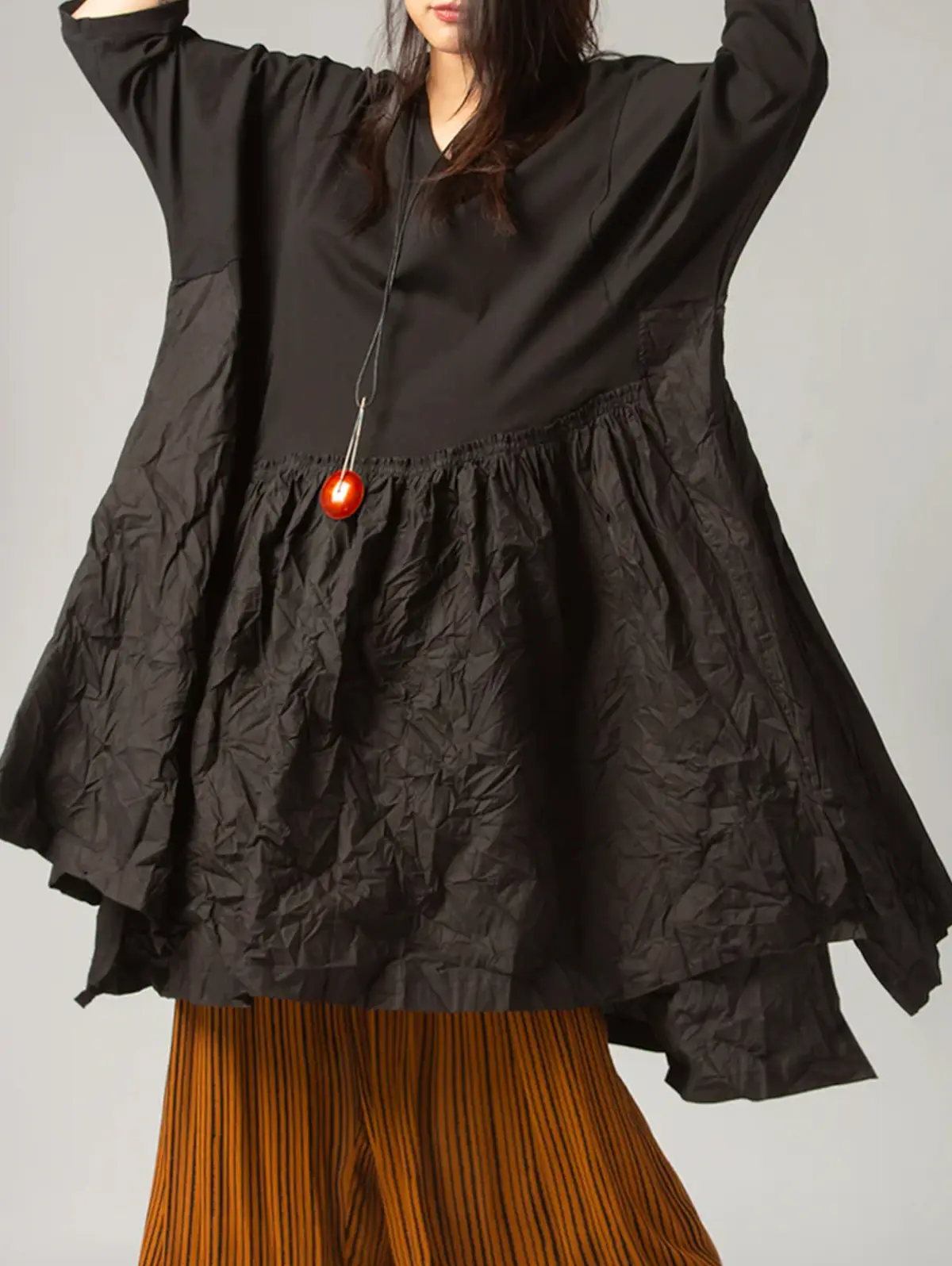 Plain Stand Collar A-Line Bud Midi Dress Chinese Style Vintage Long Sleeve Casual Elegant and Pretty Women's Dresses 2023
