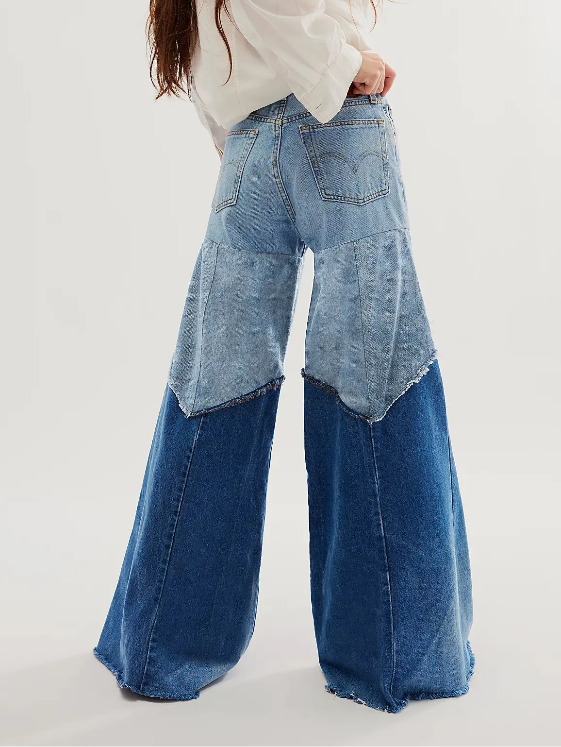 Women Plus Size Jeans Patckwork Pockets Wide Leg Denim Pant Harajuku Casual American Retro Fashion Pockets High Waist Jeans 2025