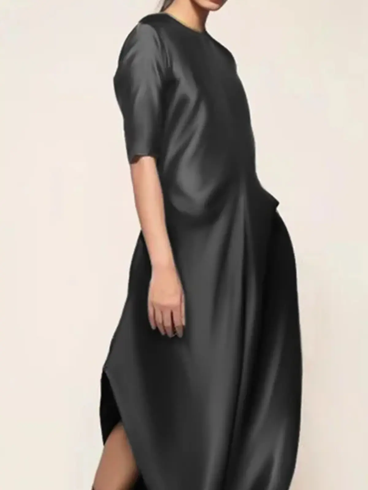 Women's Satin Jumpsuit Elegant Crew Neck Half Sleeve Loose Elegant Vintage Casual Fashion Shiny Silk Jumpsuit Rompers for Female
