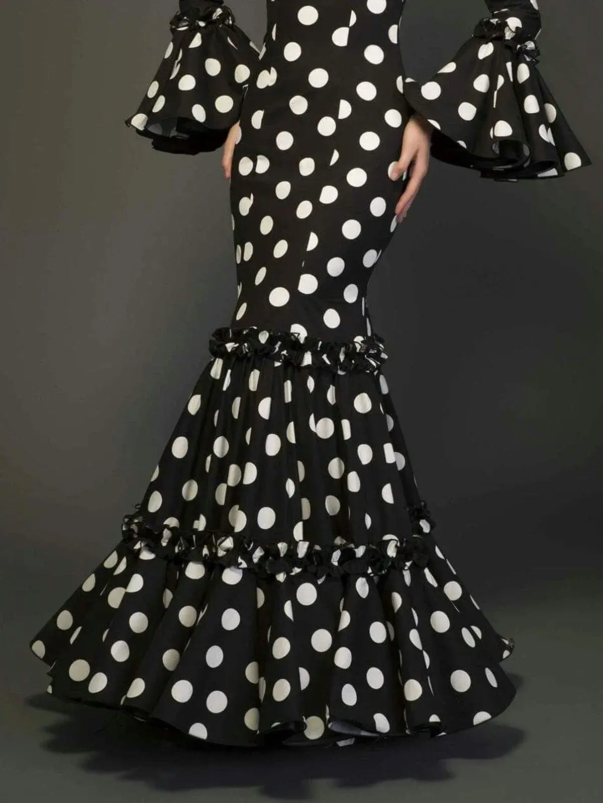 Polk Dot Print Long Dress for Women Flare Sleeve Ruffle Elegant Trumpet Dress Slim Round Neck Vintage Autumn Female Dresses 2024