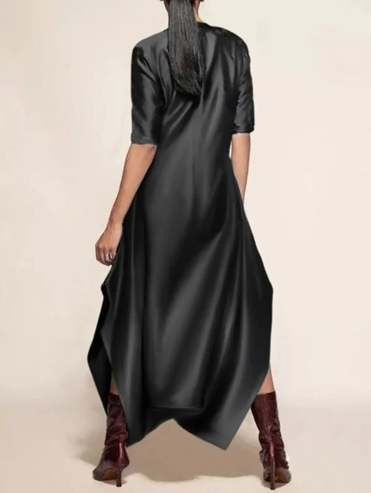 Women's Satin Jumpsuit Elegant Crew Neck Half Sleeve Loose Elegant Vintage Casual Fashion Shiny Silk Jumpsuit Rompers for Female