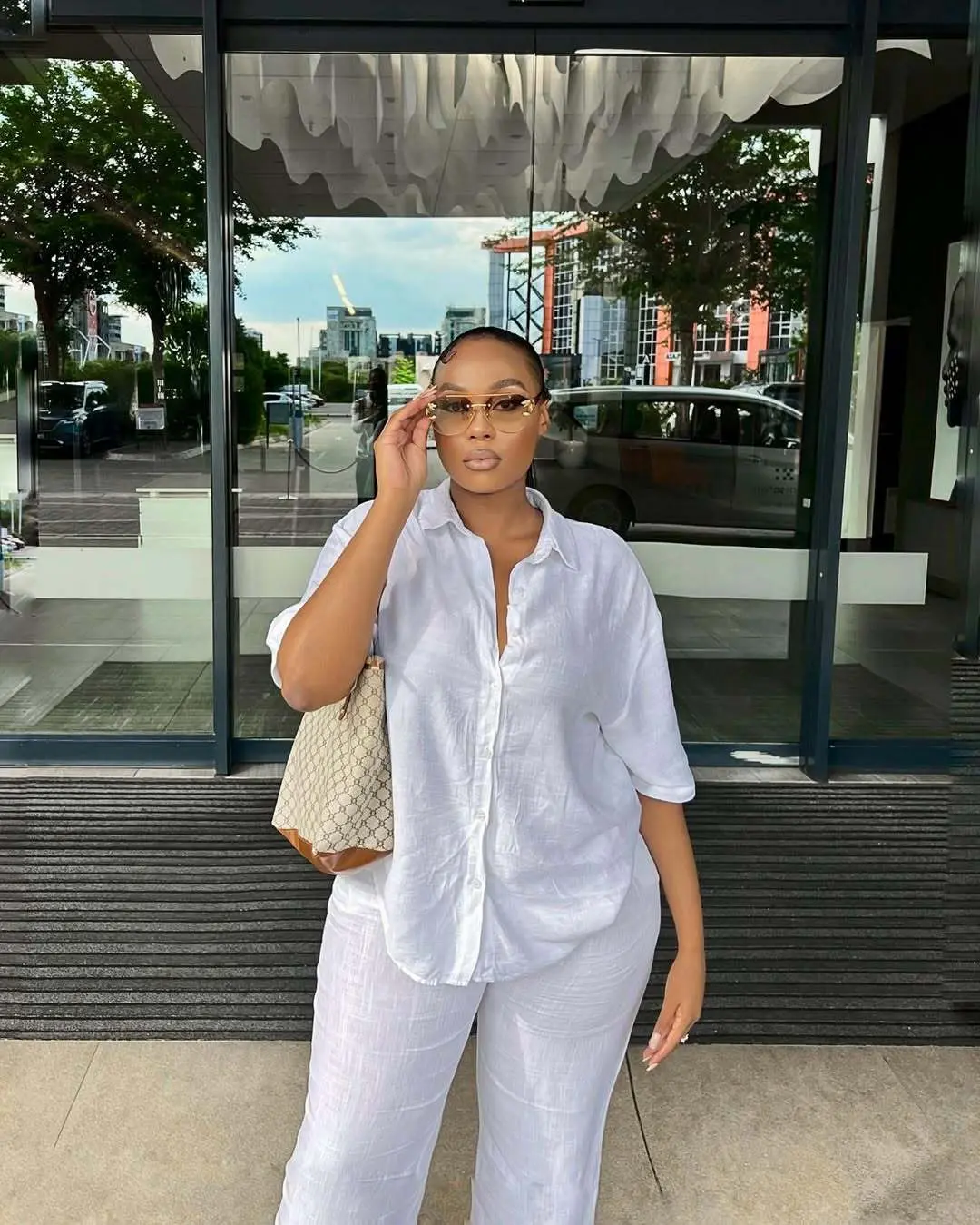 Women Casual Two Piece Pant Set Short Sleeve Turn Down Collar Shirts Top and High Waist Loose Wide Leg Pant Matching Set 2025