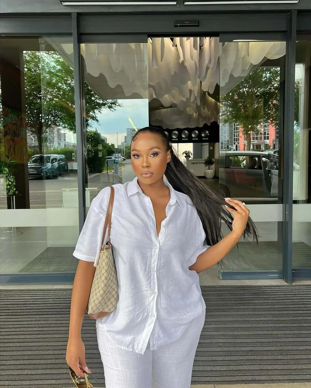 Women Casual Two Piece Pant Set Short Sleeve Turn Down Collar Shirts Top and High Waist Loose Wide Leg Pant Matching Set 2025