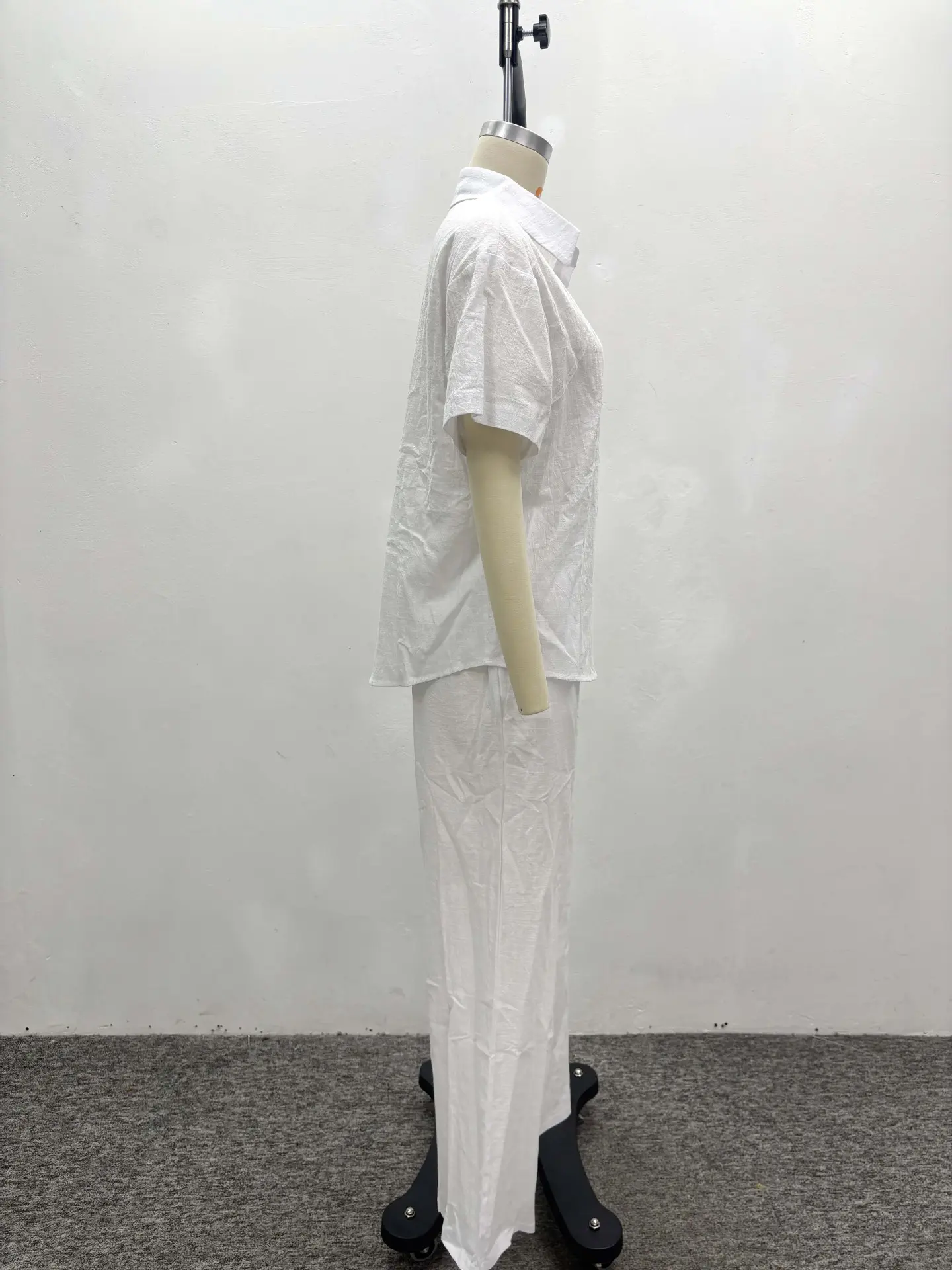 Women Casual Two Piece Pant Set Short Sleeve Turn Down Collar Shirts Top and High Waist Loose Wide Leg Pant Matching Set 2025