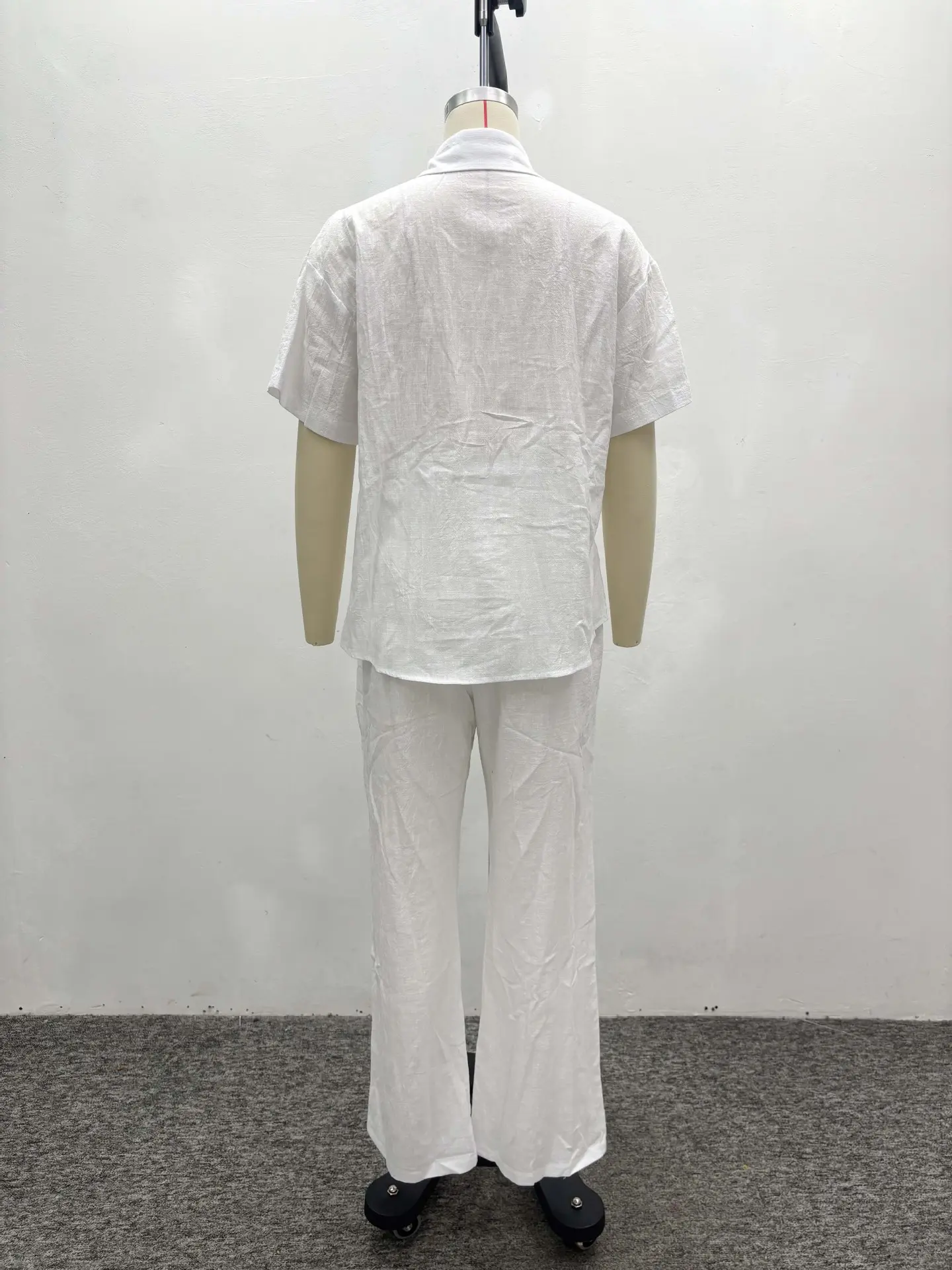 Women Casual Two Piece Pant Set Short Sleeve Turn Down Collar Shirts Top and High Waist Loose Wide Leg Pant Matching Set 2025