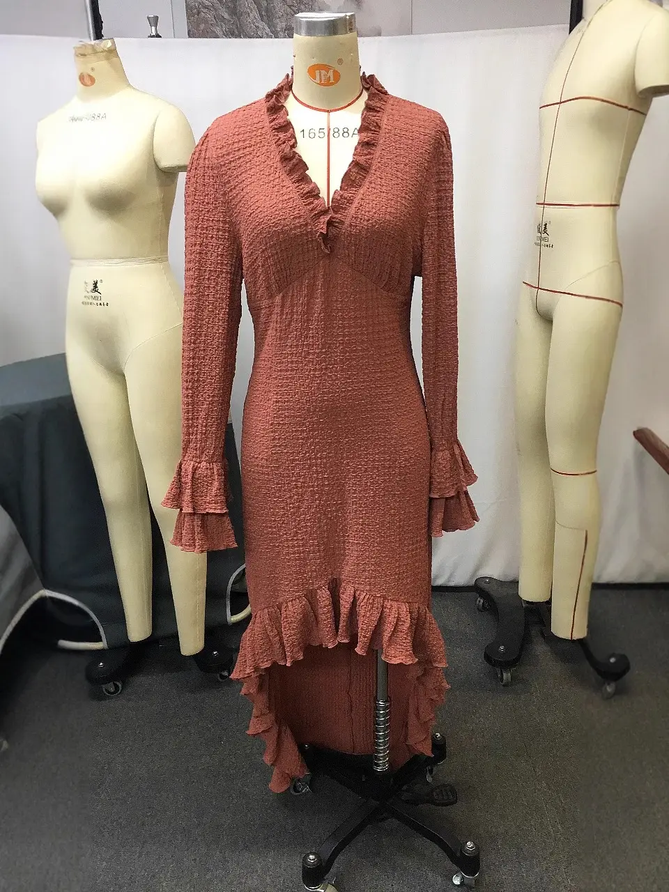 Women Ethnic Retro Solid Ruffle Irregular Dress American Retro Casual V-Neck Flare Sleeve Autumn Slim Boho Dresses Autumn 2025