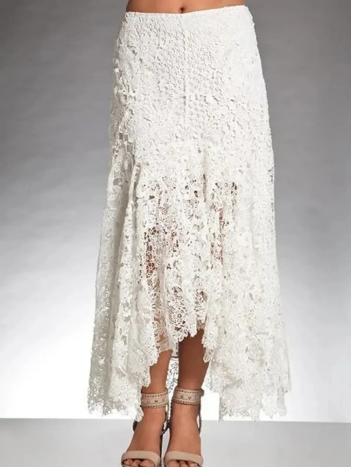 Lace High Waist Skirt Retro Casual Asymmetric Hem Slim Casual Vintage Ethnic Hollow Out Long Skirts for Women 2025 Autumn