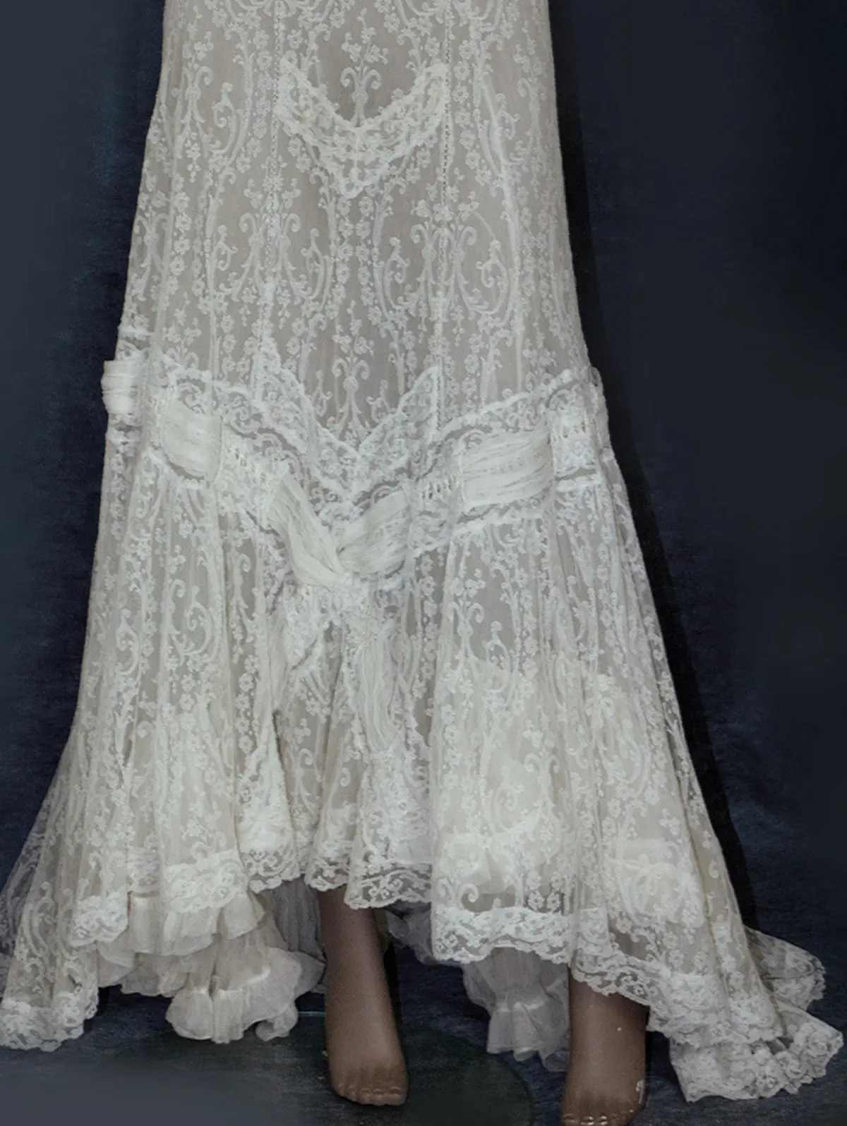 Women High Waist Skirt Sweet White Elegant Guipure Lace Ruffle Trim Asymmetric Hem Vintage Casual Transparent Maxi Skirt 2025