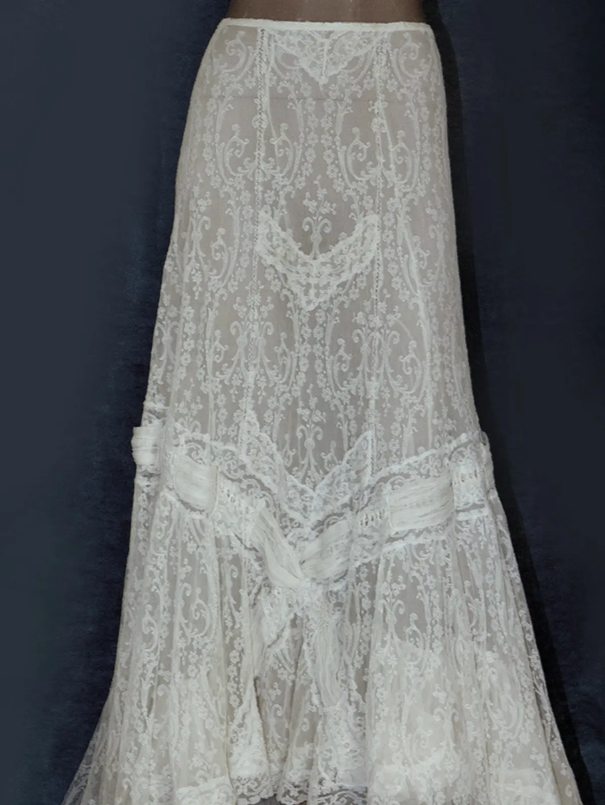 Women High Waist Skirt Sweet White Elegant Guipure Lace Ruffle Trim Asymmetric Hem Vintage Casual Transparent Maxi Skirt 2025