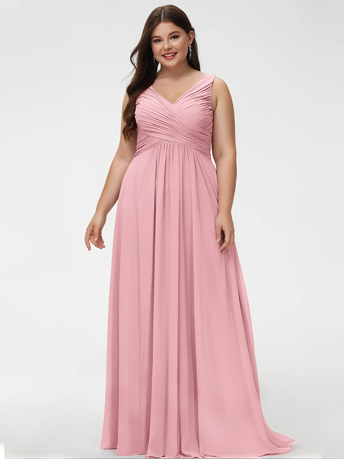 Women's Chiffon Plus Size Dress Sleeveless V-Neck Elegant Backless Elegant Party Evening Maxi Dresses Ruched Solid Dress 2025