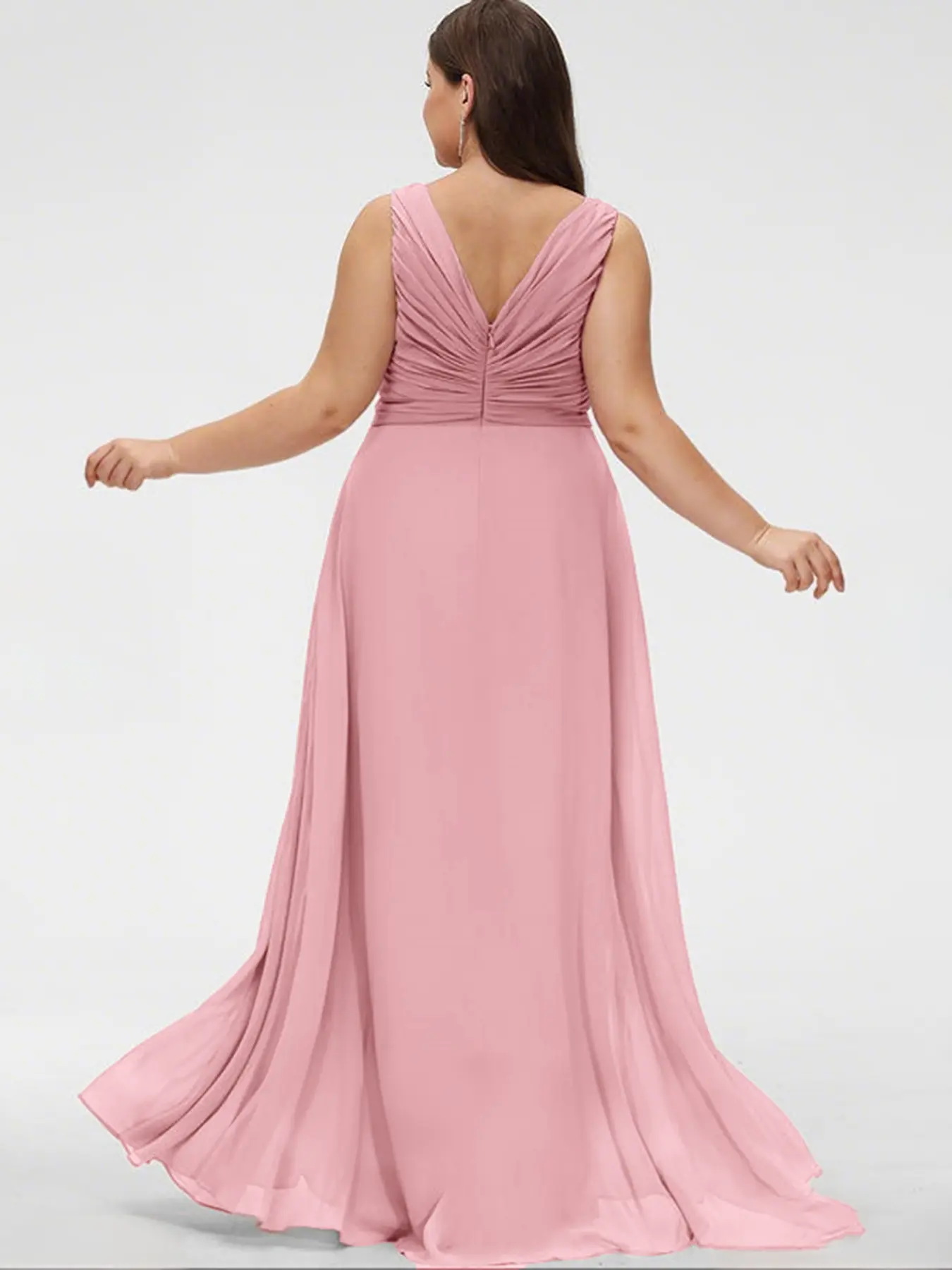 Women's Chiffon Plus Size Dress Sleeveless V-Neck Elegant Backless Elegant Party Evening Maxi Dresses Ruched Solid Dress 2025