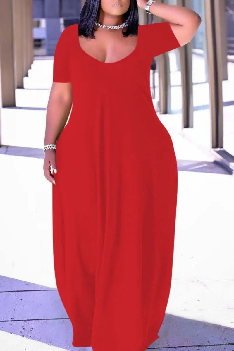 Plus Size Women Basic Dress Round Neck Short Sleeve Casual Loose Multicolor Simple Long Dress for Women Summer 2025 New Fashion
