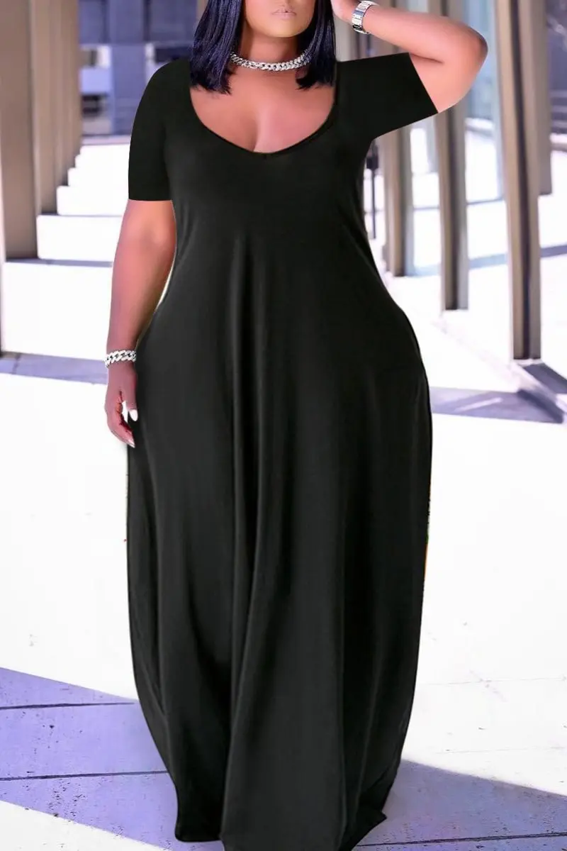 Plus Size Women Basic Dress Round Neck Short Sleeve Casual Loose Multicolor Simple Long Dress for Women Summer 2025 New Fashion