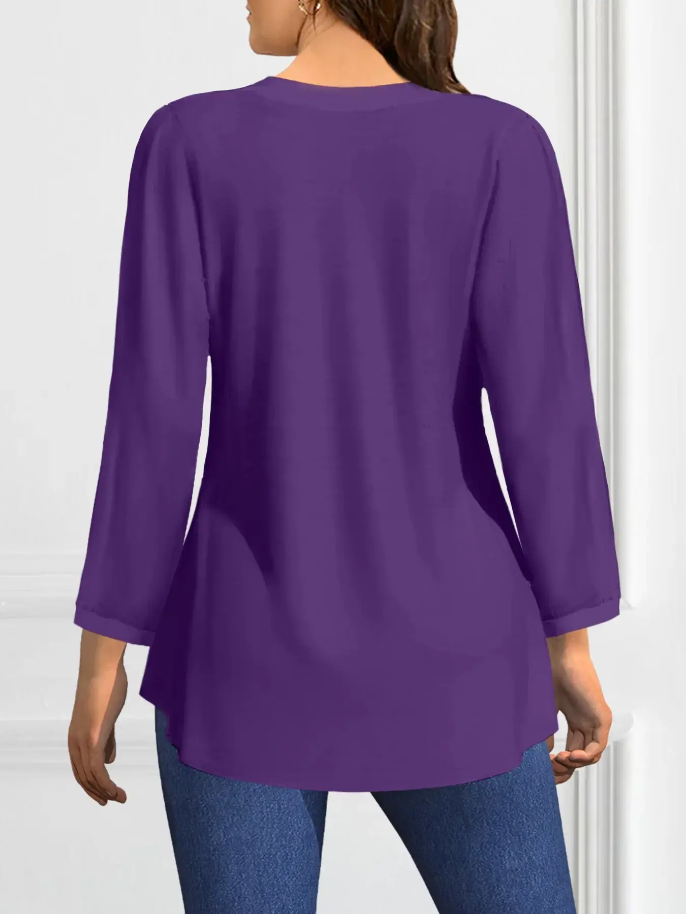 Plus Size Shirt for Women Solid Elegant Casual V-Neck Puff Sleeve Ruched Chiffon Tops Long Sleeve Fashion Tops Spring 2025