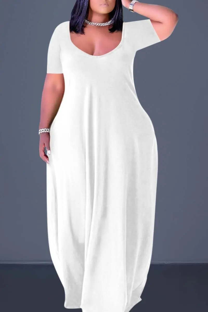 Plus Size Women Basic Dress Round Neck Short Sleeve Casual Loose Multicolor Simple Long Dress for Women Summer 2025 New Fashion