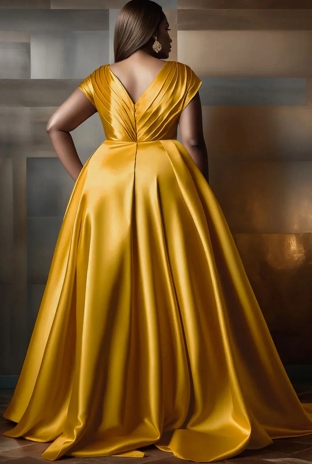 Plus Size Formal Gold V Neck Short Sleeve Pocket Satin Maxi Dresses for Women Elegant Cocktail Wedding Guest Party Evening Dress