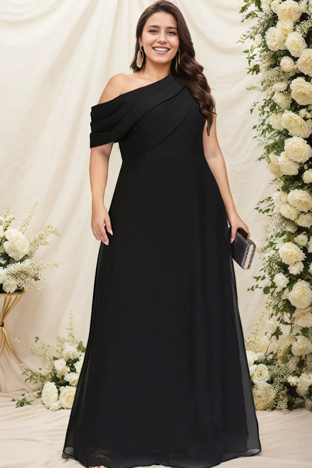 Women's Elegant Evening Plus Size Dress Off Shoulder Chiffon Black Casual Crew Neck Party Wedding Guest Maxi Dresses 2025