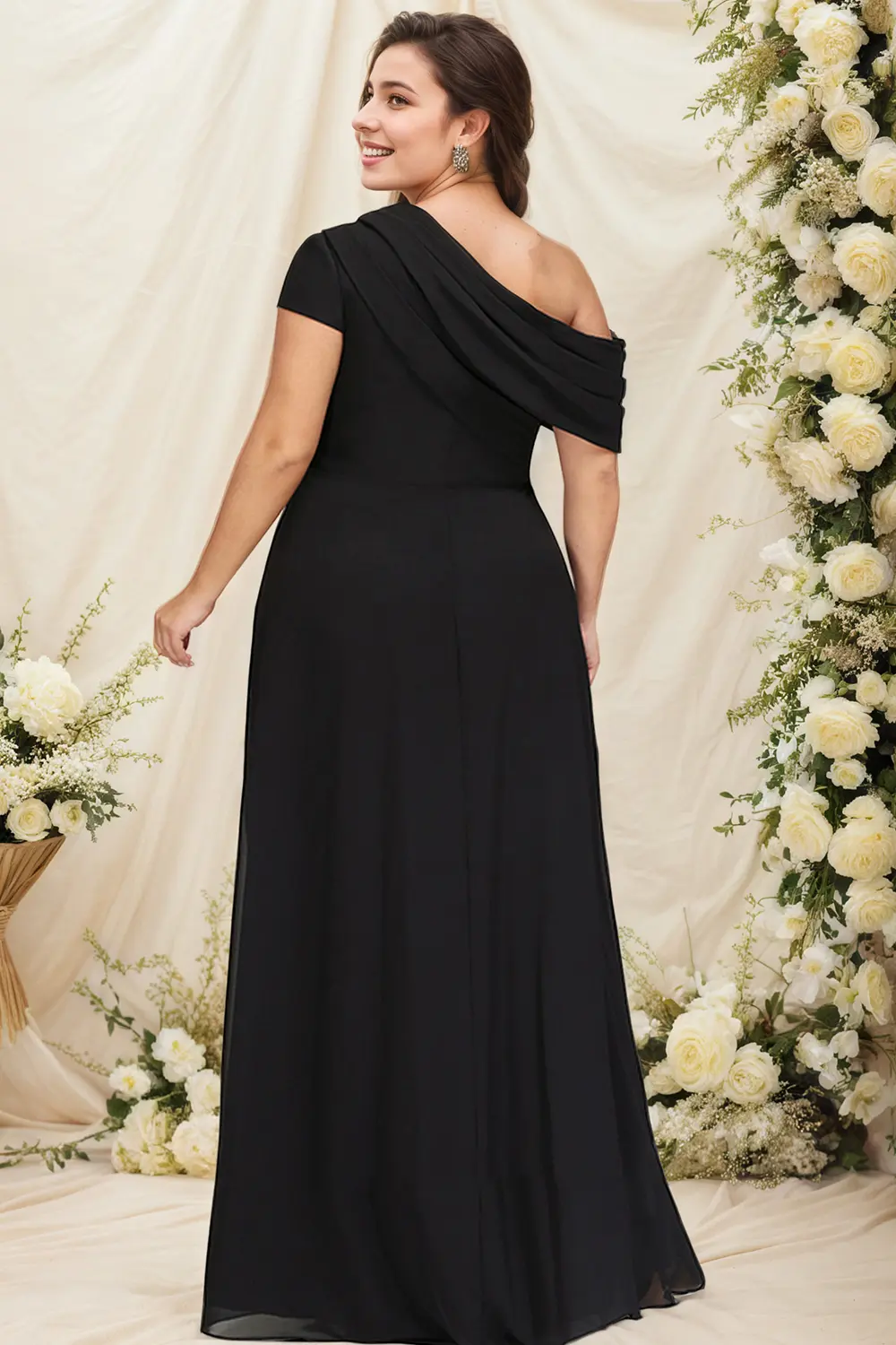 Women's Elegant Evening Plus Size Dress Off Shoulder Chiffon Black Casual Crew Neck Party Wedding Guest Maxi Dresses 2025