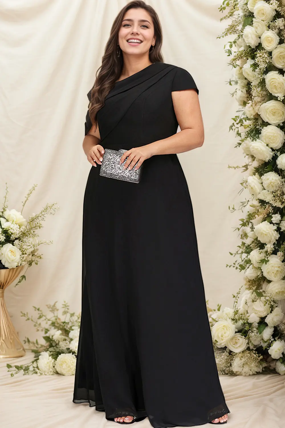 Women's Elegant Evening Plus Size Dress Off Shoulder Chiffon Black Casual Crew Neck Party Wedding Guest Maxi Dresses 2025
