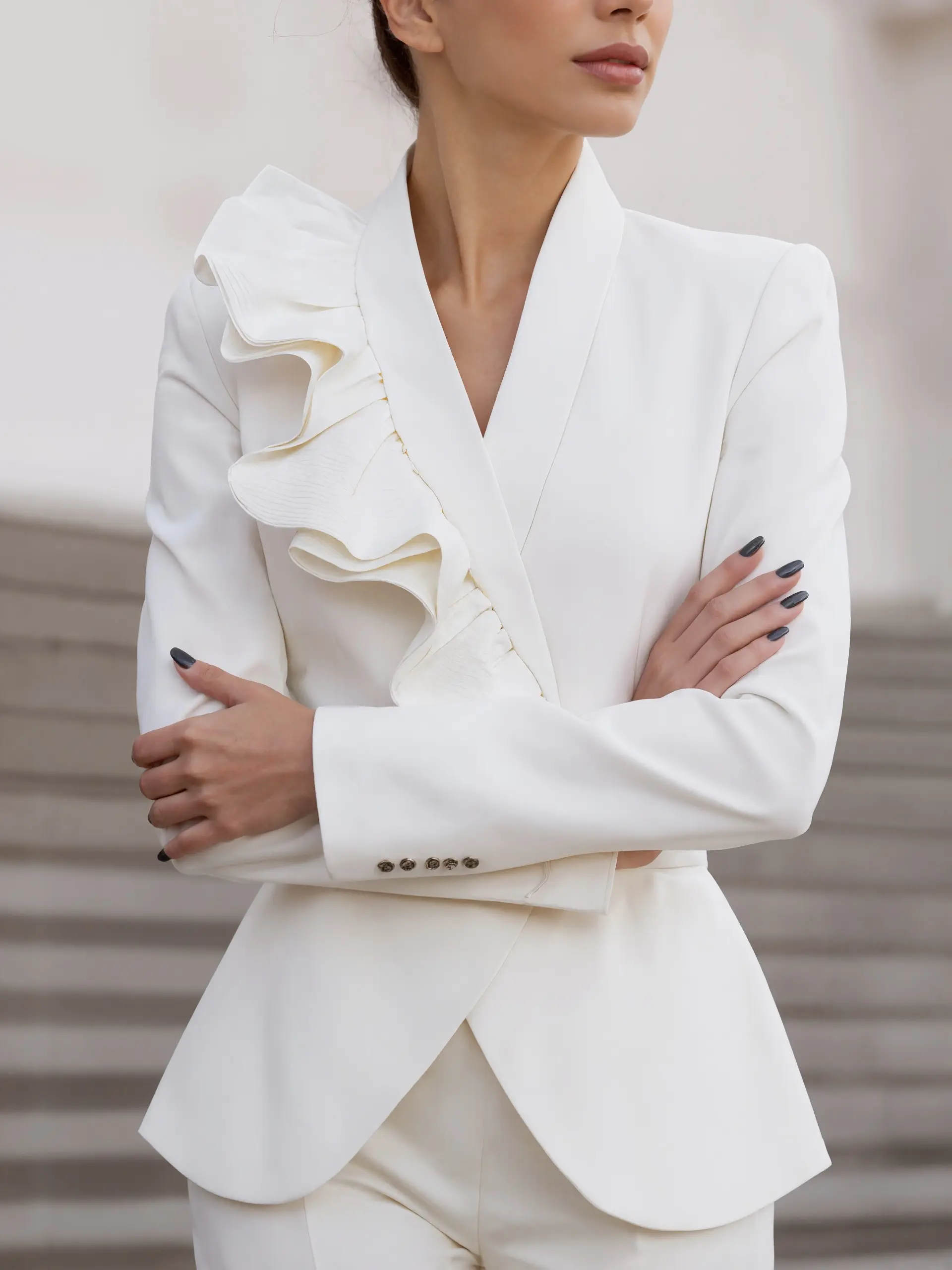 Women's Elegant Jacket 3D Decorate V-Neck Long Sleeve Office Lady Solid Slim Casual Blazer Coat Chic Outerwear with Belt