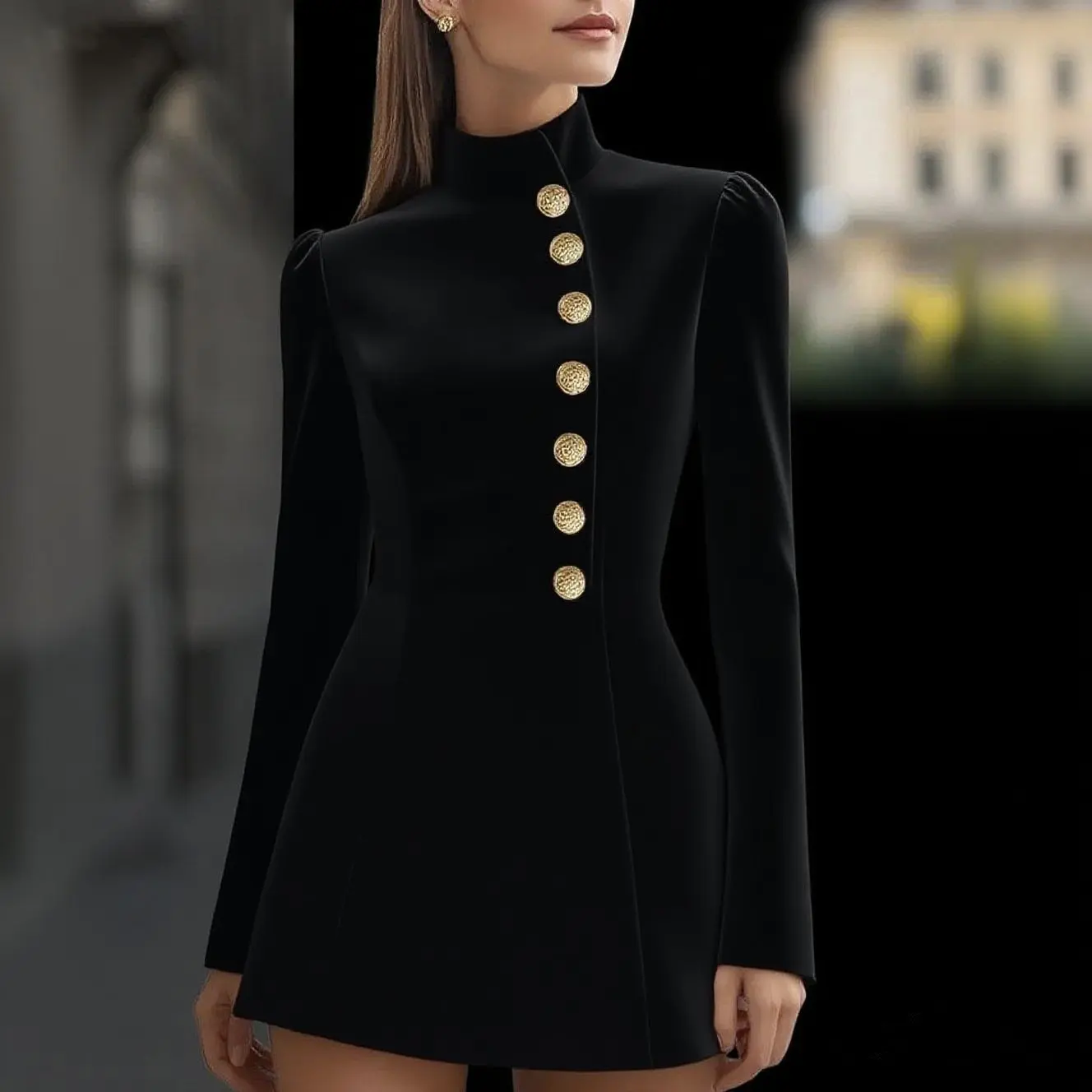 Single Button Stand Collar Long Sleeve Suit Dress Slim Fashion Office Lady Casual Elegant Solid White Autumn Mini Dresses 2025