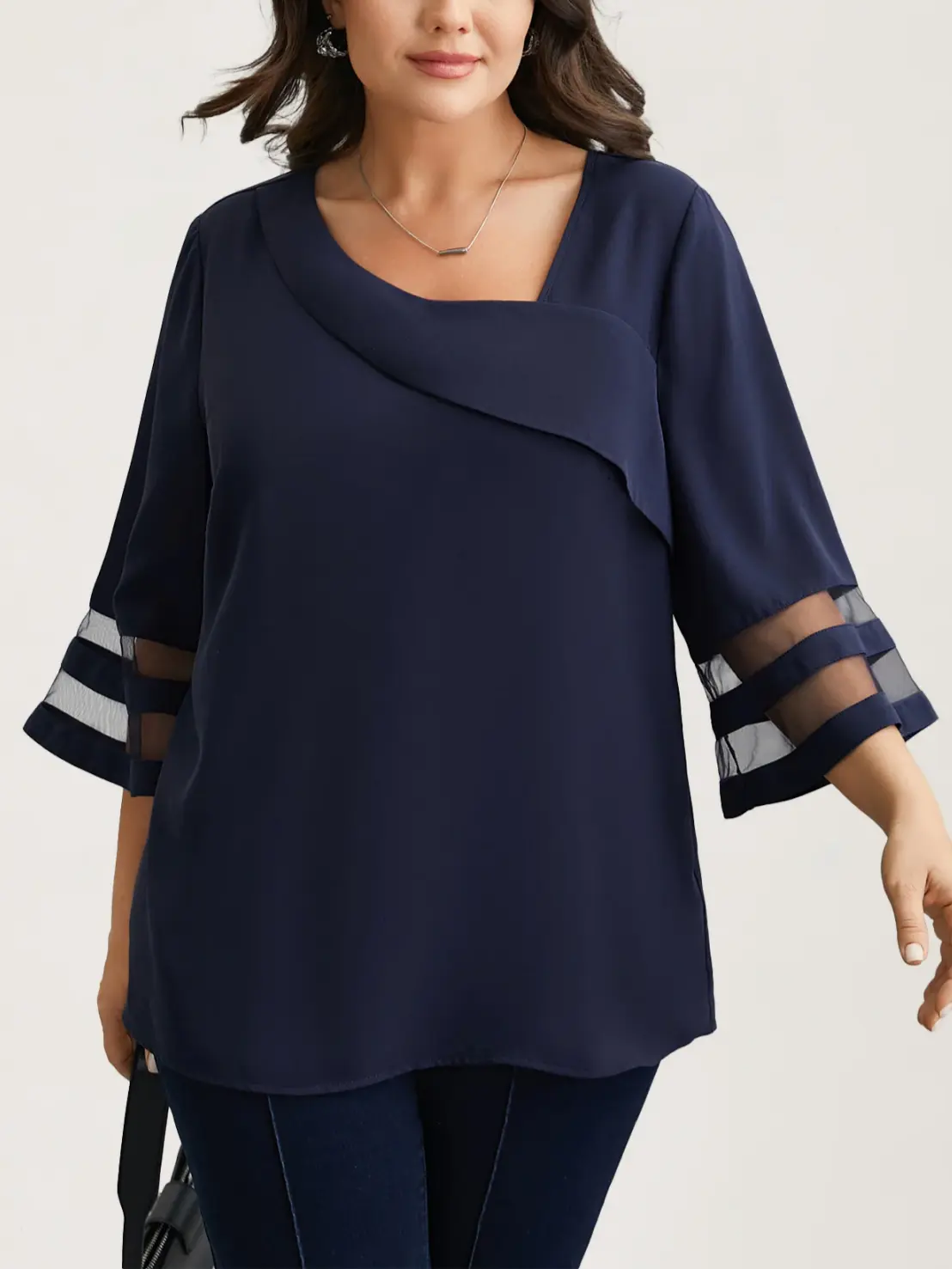 Women's Plus Size Blouse Skew Neck Chiffon Half Sleeve See Through Elegant Casual Vintage Shirts Tops 2025