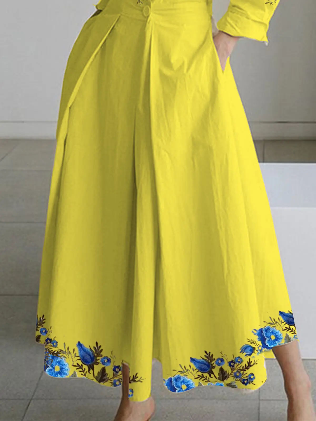 Women's Plus Size Dress Lapel Collar A-Line Pockets Pleated Printing Elegant Vintage Casual Enthic Shirt Dress for Women 2024