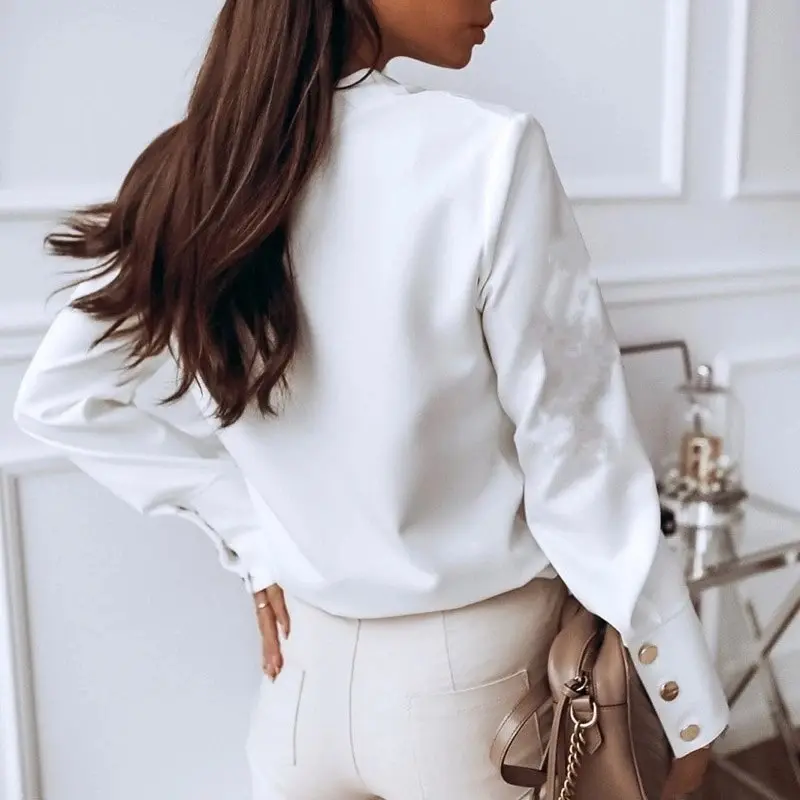 Elegant Stand Collar Button Up Long Sleeve Blouse for Women High Street Chic Ethnic Fashion Single Breasted Shirt Tops Autumn
