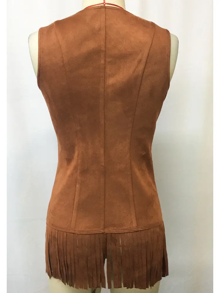 Women Fringe Tank Top Single Breasted Sleeveless V-Neck Slim Tassel Hem Vintage Western Cowboy Chic Ethnic Tank Top for Summer