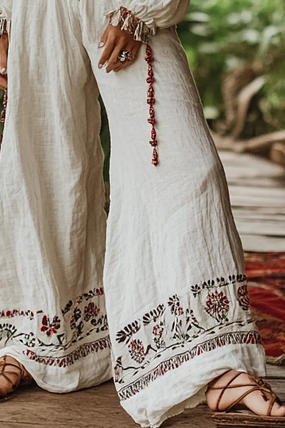 Women's Bohemia Wide Leg Pant Casual Chic Ethnic Elastic High Waist Harajuku Loose Soft Trousers Summer Casual Female Pants